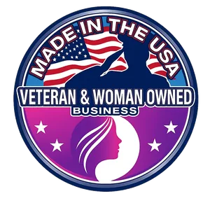 Made in the USA — Veteran and Woman-Owned Business badge